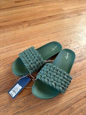 Braided Teal Slide Sandals